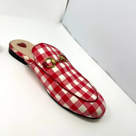 Gucci Princetown Red Gingham Plaid Check Loafer Mule Slipper Size 37.5 / 7.5 - Picture 11 of 16